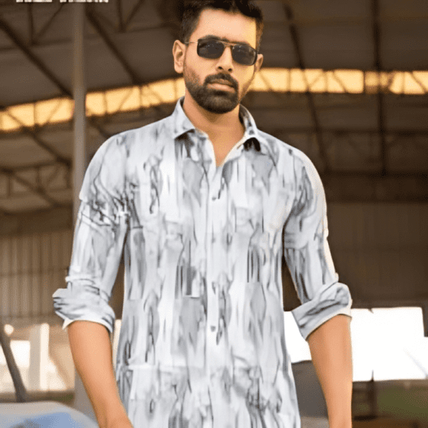 Gray Striped Cotton Man Casual Modern Shirt