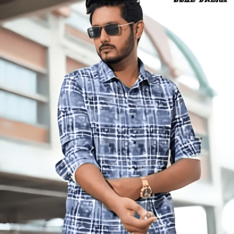 Blue Checked Cotton Man Casual Modern Shirt
