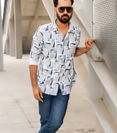 White & Blue Abstract Cotton Man Casual Modern Shirt