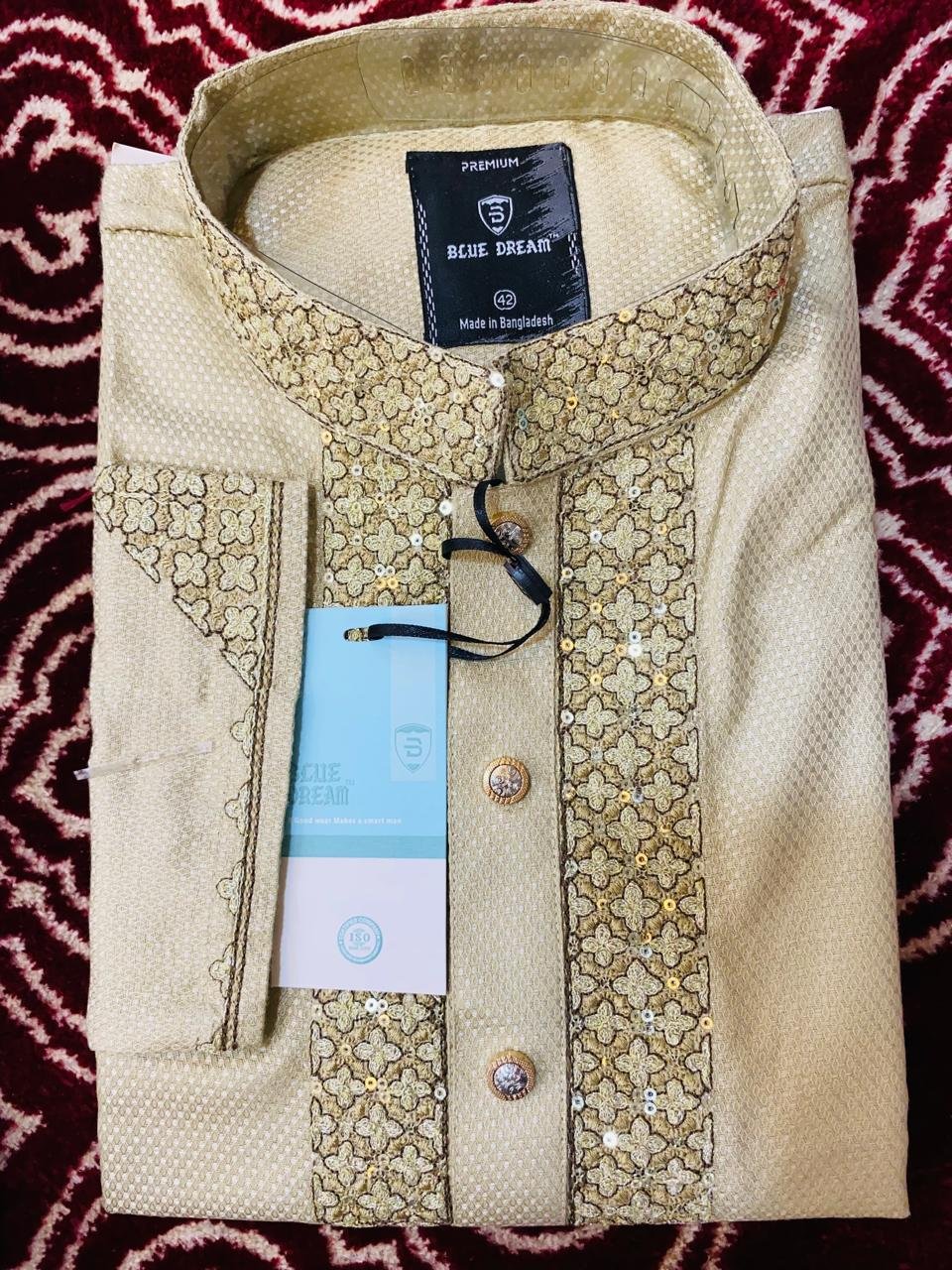 Cream & Gold Detailed Cotton Panjabi