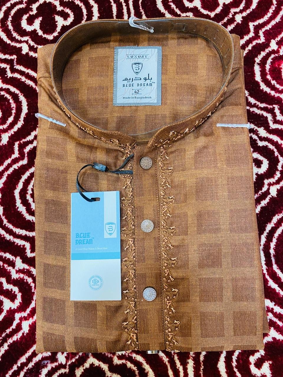 Panjabi (s355-4) Olive Green Textured Cotton Panjabi